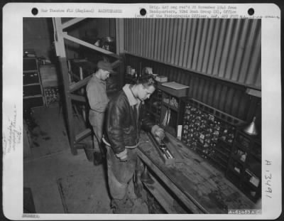 Miscellaneous > Maintenance Men Of The 92Nd Bomb Group At Work In An Aircraft Supply Warehouse.  England, 29 November 1943.