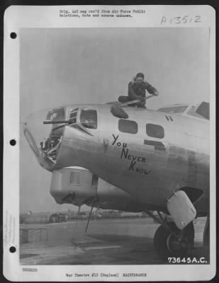 Painting & Washing > Cpl. Charles W. Lusk, Kinderhook, N.Y., Ground Crew Member, Washing Down The Boeing B-17 'You Never Know', At An Air Base Somewhere In England.