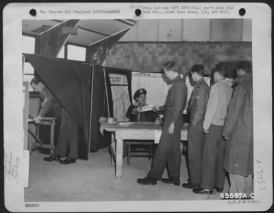 Thumbnail for General > Men Of The 615Th Bomb Squadron, 401St Bomb Group, Casting Their Votes In The 1944 National Election.  England, 5 October 1944.