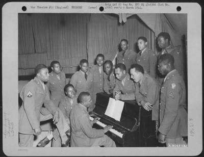 General > Members Of A Negro Choir, Composed Of Volunteers From The 827Th, 829Th, 847Th Aviation Engineer Battalions At Eye, England, Practice Together At Their Base.  1 September 1943.