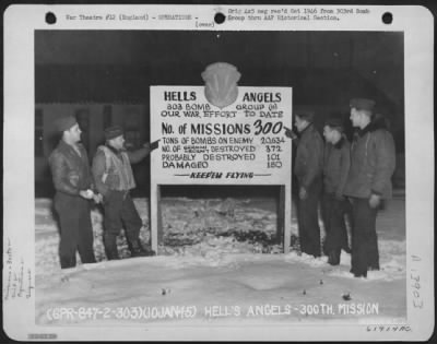 Thumbnail for General > Crew Members Of 'Hell'S Angels' Bomb Group Point With Pride To Their Operational Record.  303Rd Bomb Group, England.  10 Jan 1945.