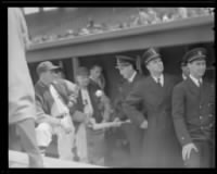 Ted Williams and Johnny Sain in military uniform in Fenway.jpg