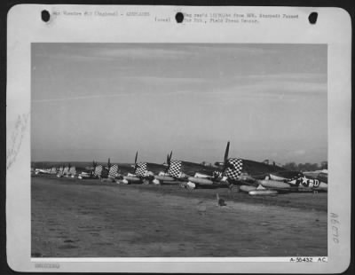 Republic > WAR BIRDS HOME TO REST--Republic P-47 Thunderbolts lined up on an 8th Air force field in England after a daylight sweep over Germany. Crews have finished inspections and refueling.