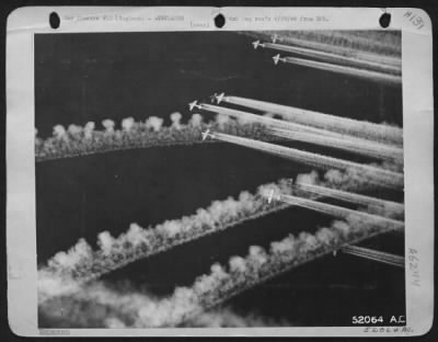 Vapor Trails > CELESTIAL PATTERNS--On their way to strike the heart of Hitler's domain, Berlin, Boeing B-17 Flying ofrtresses of the U.S. 8th Air force leave fleecy vapor trails as they roar overhead. 452nd Bomb Group.