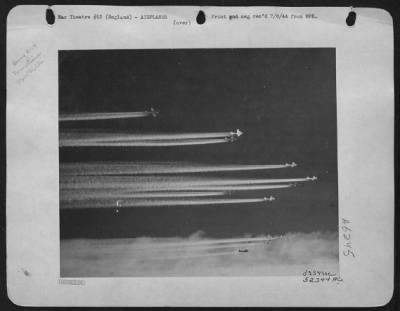 Vapor Trails > SILVER STREAKS--formations of Boeing B-17 Flying ofrtresses of the U.S. 8th AAF pencil their vapor trails on the sky as they roar toward Nazi Germany on a recent mission.