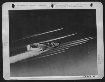 Vapor Trails > Through sub-zero temperatures, Boeing B-17 Flying ofrtresses of the U.S. Eighth Air force wing towards communications targets Jan. 10th leaving their vapor trademark in the sky.