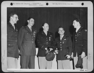 Awards > ENGLAND-Officers grouped after the medal presentation. They are left to right: Capt. Francis G. Lauro; Col. Charles M. Taylor; Col. Kenneth R. Collins; Capt. Robert J. Rankin; and Lt. Charles F. Gowder.