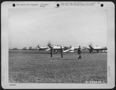 North American > Upon Receiving The Green Light From The Control Tower These North American P-51 "Mustangs" Of The 353Rd Fighter Group Will Roar Down The Runway And Take Off From Their English Base For Another Escort Mission Over Enemy Territory.  December 1944.