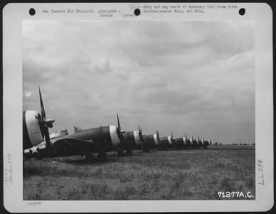 Republic > Republic P-47 'Thunderbolts' Which Act As Escorts Are Parked On The Line At A 379Th Bomb Group Base In England.  31 August 1943.