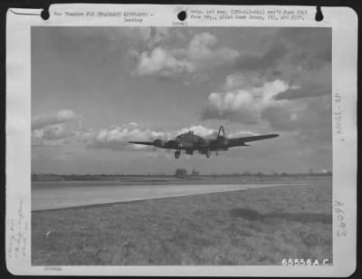 Boeing > A Boeing B-17 "Flying Fortress" Of The 401St Bomb Group Makes A Smooth Landing At An 8Th Air Force Base In England After Bombing Enemy Installations At Wilhelmshaven, Germany On 3 February 1944.