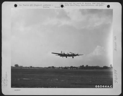 Boeing > Boeing B-17 "Flying Fortress" Of The 381St Bomb Group, Comes In For A Landing At 8Th Air Force Station 167 In England.