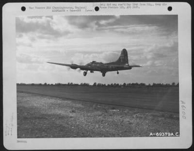 Boeing > A Boeing B-17 "Flying Fortress" (A/C No. 25729) Of The 91St Bomb Group Takes Off From Bassingbourne, England On Its First Mission Using The New External Bomb Racks. 16 September 1943.