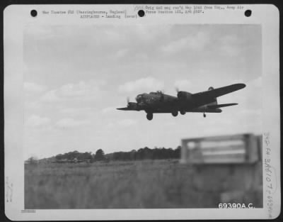 Boeing > A Boeing B-17 "Flying Fortress" Of The 91St Bomb Group Comes In For A Landing At Bassingbourne, England After Successfully Completing Another Mission Over Enemy Installations On 20 August 1944.
