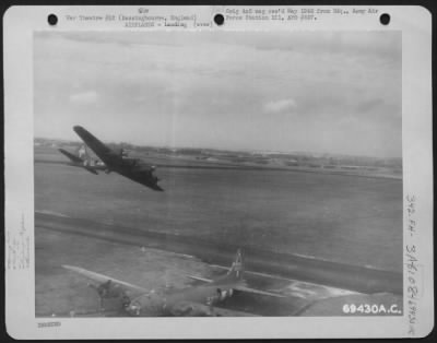 Boeing > A Boeing B-17 "Flying Fortress" Of The 91St Bomb Group Comes In For A Landing At Bassingbourne, England After Successfully Completing Another Mission Over Enemy Installations On 20 August 1944.