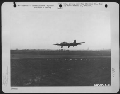 Boeing > A Boeing B-17 "Flying Fortress" "Delta Rebel" Of The 322Nd Bomb Group, 91St Bomb Group Comes In For A Landing At Bassingbourne, England After Completing Another Successful Raid On Enemy Installations In Europe.