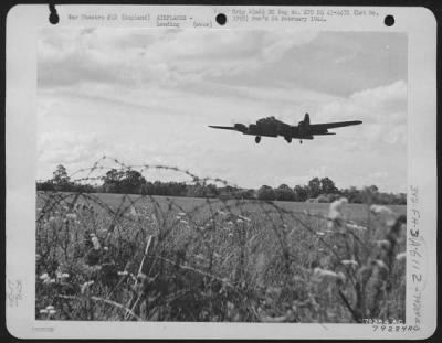 Boeing > A Boeing B-17 "Flying Fortress" Of The 324Th Bomb Squadron, 91St Bomb Group Comes In For A Landing At Its Base At Bassingbourne, England, After A Mission On 24 June 1943.
