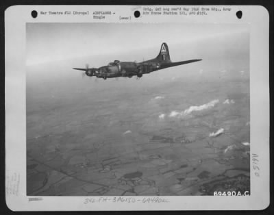 Thumbnail for Boeing > The Boeing B-17 "Flying Fortress" "Sad Sack" (A/C No. 124504), Of The 91St Bomb Group Wings Its Way Over The Countryside On A Practice Mission On 10 July 1944.  Europe.