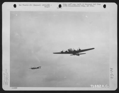 Thumbnail for Boeing > Boeing B-17 "Flying Fortress" Of The 379Th Bomb Group Escorted By A Lockheed P-38 "Lightning" Wings Its Way Toward A Target Somewhere In Europe.  7 February 1944.