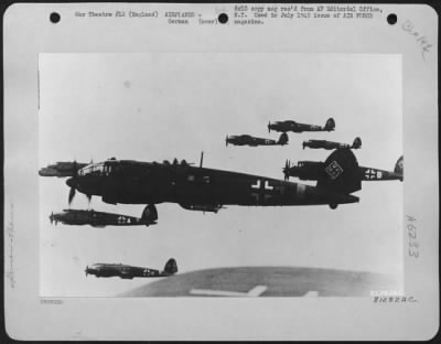 German > German Heinkel He 11S Roar Over The English Channel With Full Bomb Loads On A Mission In England.