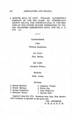 Thumbnail for Volume VI > Muster Rolls Relating to the Associators and Militia of the County of Cumberland