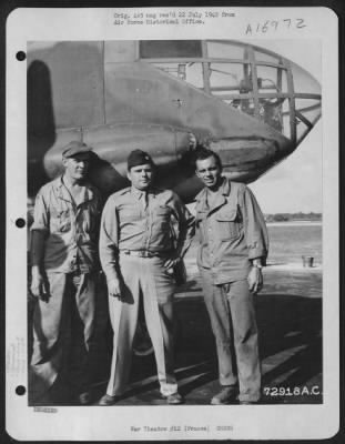 General > Major Caltington And Two Crew Members Of The 646Th Bomb Squadron, 410Th Bomb Group Pose Beside A Douglas A-20 Havoc At A 9Th Air Force Base In France.