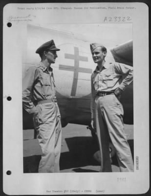 Consolidated > 2nd Lt. Royce D. Smith, (left), Greensville, S.C., and 2nd Lt. Gordon P. Freyder, Council Bluffs, Iowa, who accompanied Gen. De Gaulle on his historic flight from North Africa to France as that Country was being liberated by the Allies. - ITALY