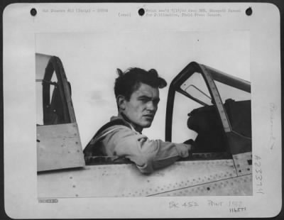 Consolidated > 2Nd Lt. Robert E. Rittle, 1523 E 66T Pl. Chicago, Ill., Is Pictured Above In The Cockpit Of His Plane, At His Base In Southern Italy.  Lt. Rittle Has Shot Down 5 Enemy Fighters, And Is A Pilot Of A High Altitude North American P-51 Mustang Of The Mediterr