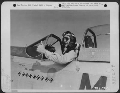 Consolidated > Major Sam J. Brown, Tulsa, Ok, Commanding Officer Of The 307Th Fs, 31St Fg, Gives The Thumbs Up Sign Before He Left On A Mission Over Vienna, Austria, 13 June 1944, During Which He Shot Down Four Enemy Fighters.  To Date Major Brown Has Flown 32 Combat Mi