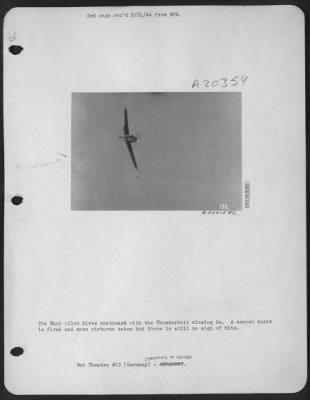 Consolidated > The Nazi pilot dives earthward with the Thunderbolt closing in. A second burst is fired and more pictures taken but there is still no sign of hits.