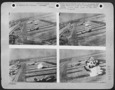 Consolidated > WHITTLING DOWN THE LUFTWAFFE-Low level strafing of enemy airdromes by fighter planes of the 8th Fighter Command has accounted for a multitude of Nazi planes. Here's a good example as illustrated by photos from the wing guns of the attacking plane.