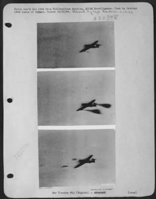 Consolidated > Frames from Gun Camera illustrate salvo of four rockets fired by British Typhoon, England.
