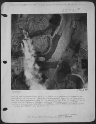 Consolidated > 9th Air Force Reconnaissance pilots, in addition to providing information and photographs for the medium, light and fighter-bomber, also furnish fire adjustment and damage assessment data for the ground forces. This photograph of the defended town