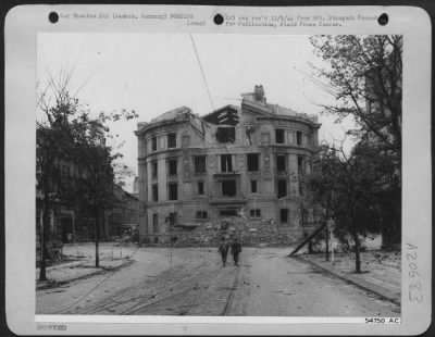 Consolidated > The State Theatre in the center of Aachen, Germany, damaged during bombardment of the city by 9th AF fighter-bombers and American artillery. Aachen was the first major German city to feel the impact of combined American Air and Ground attack.