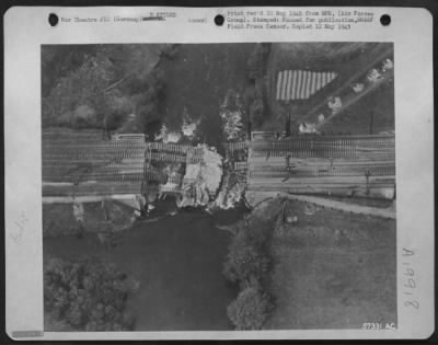 Thumbnail for Consolidated > German Demolition Squads Knocked Out This Bridge Photographed From A 9Th Af Plane, As The American And Russian Armies Drove Toward Each Other For The Link Up At Torgua, Germany.  May 1945.