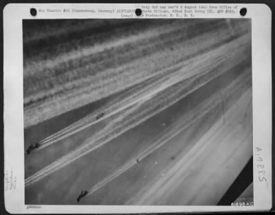 Consolidated > Vapor Road To Victory - Boeing B-17 Flying Fortresses Of The 452Nd Bomb Group Etch Fleecy Vapor Trails In The Sub Stratosphere Over Germany As They Head For The Target, Regensburg, Germany.  B-17S Of The 452Nd Bomb Group Continued Their Daily Pounding Of