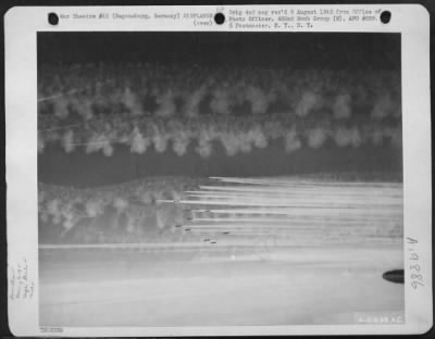 Consolidated > Vapor Road To Victory - Boeing B-17 Flying Fortresses Of The 452Nd Bomb Group Etch Fleecy Vapor Trails In The Sub Stratosphere Over Germany As They Head For The Target, Regensburg, Germany.  B-17S Of The 452Nd Bomb Group Continued Their Daily Pounding Of