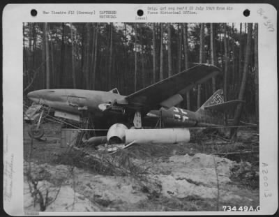 Thumbnail for Consolidated > German Messerschmitt 262A-1 Jet Propelled Fighter At An Airfield Somewhere In Germany.  2 April 1945.