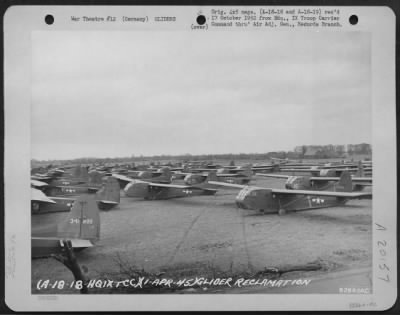 Consolidated > Glider Reclamation -- Two Weeks Time Was All That The 82Nd Service Group, 9Th Troop Carrier Command Engineers Required To Place 60% Of The 1300 Gliders In Flyable Condition After The Rees-Wesel Airborne Invasion.  Shown Here Ready For Servicing Is A Group