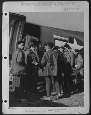 Consolidated > Former Prisoners Of War Flown From Front -- American And British Prisoners Of War Freed By Swift Allied Advances Are Being Flown Back From The Front In Douglas C-47 Cargo Planes Of The 9Th Troop Carrier Command.  The Short Road Back Starts From This Airfi