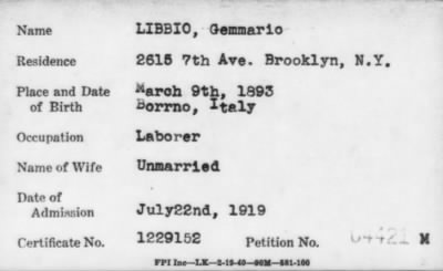 1919 > LIBBIO, Gemmario