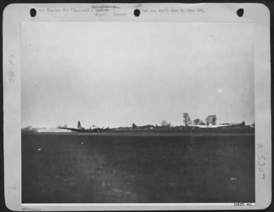 Consolidated > BETTER LATE THAN NEVER-Five hours after the other ships in the group had returned from a bombing mission over Oldenberg, Germany, April 8, 44, the Boeing B-17 Flying ofrtress "Carolina Queen" pilot by Lt. Leslie A. Bond, of Chickasha, Okla.