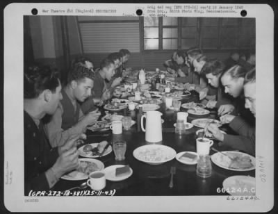Consolidated > Officers Of The 381St Bomb Group Have Their Thanksgiving Dinner At 8Th Air Force Station 167, England.  25 November 1943.