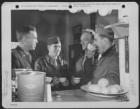During A Moment Of Relaxation In The Squadron Pilot'S Ready Room, Lt. Colonel Francis S. Gabreski (Right) Enjoys A Cup Of Coffee With Lt. Oscar E. Collins, An Old Friend And Basketball Coach From Oil City, Penn., (Left) Reunited For The First Time In Four - Page 1