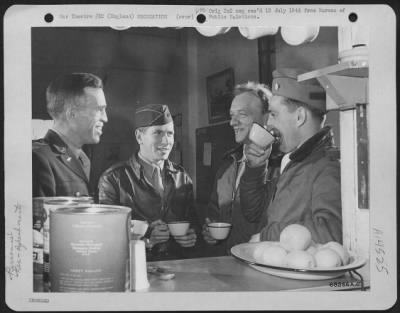 Consolidated > During A Moment Of Relaxation In The Squadron Pilot'S Ready Room, Lt. Colonel Francis S. Gabreski (Right) Enjoys A Cup Of Coffee With Lt. Oscar E. Collins, An Old Friend And Basketball Coach From Oil City, Penn., (Left) Reunited For The First Time In Four