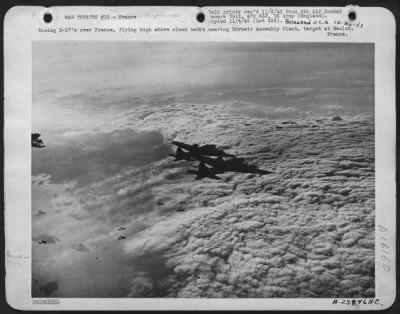 Thumbnail for Boeing > Boeing B-17's over France, flying high above cloud banks nearing Dorneir Assembly Plant, target at Meulan, France.