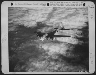 Thumbnail for Boeing > Boeing B-17 Flying Fortresses Of The 91St Bomb Group, 8Th Air Force, Enroute Toward Cognac, France, Fly At 18,000 Altitude - High Above The Heavy Cloud Banks.  31 Dec. 1943.