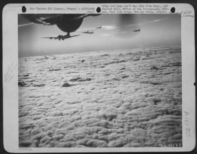 Thumbnail for Boeing > Boeing B-17 "Flying  Fortresses" Of The 91St Bomb Group, 8Th Air Force, Enroute Toward Cognac, France, Fly At 18,000 Altitude - High Above The Heavy Cloud Banks.  31 Dec. 1943.