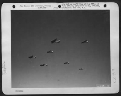 Thumbnail for Boeing > Forts Ride Again...This Formation Of Boeing B-17 Flying Fortresses Of The 452Nd Bomb Group Enroute To Blast German Targets In France As Part Of The General Plan To Pulverize All Vitally Important War Objectives.  Nazi Airfield At Bordeaux, France, Was The