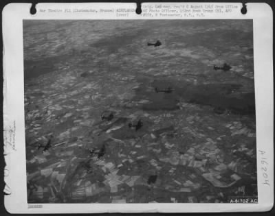 Thumbnail for Boeing > Boeing B-17 Flying Fortresses Of The 452Nd Bomb Group Wing Their Way Over The Checkerboard French Countryside Toward Their Objective - Chateaudun, France.  8Th Air Force Continuous Poundings Of Nazi Vital Industries Helped To Draw The Iron Ring Around Ger