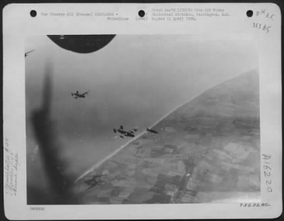 Thumbnail for Consolidated > Consolidated B-24 Liberators With A Republic P-47 Escort En Route To Bomb Enemy Installations At Clastres, France,  8 August 1944.